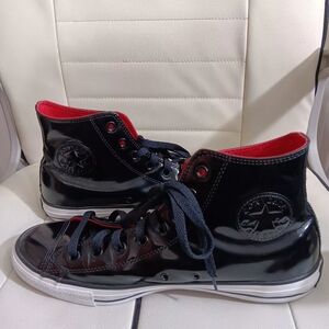 Converse All Star Chuck Taylor High Top Black Shiny Red Men's 10/Women's 12